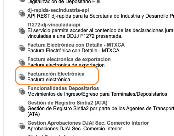 Servicio Facturación Electrónica en la lista de WebServices