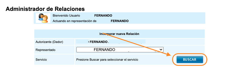 Formulario Incorporar nueva Relación con el botón BUSCAR del servicio