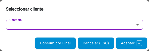 Diálogo de POS para seleccionar cliente o volver a Consumidor Final