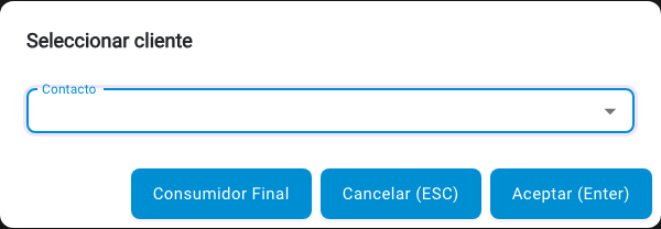 Diálogo de POS para seleccionar cliente o volver a Consumidor Final